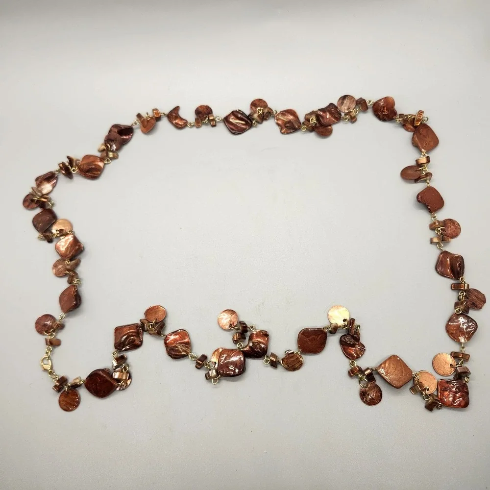 Abalone Shell Statement Necklace Layered Chains Beaded Multi-Color Neutrals CHIC